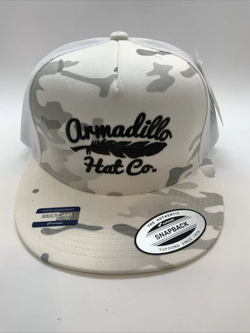 Armadillo Hat Co White Camo 5 Panel SnapBack Hat Cap