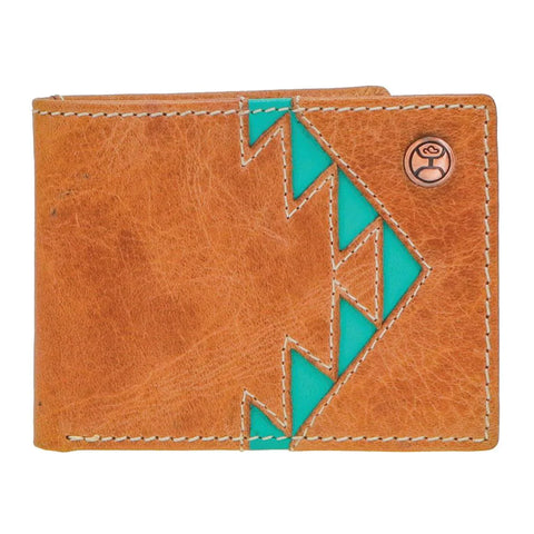 HOOEY  "TONKAWA" FRONT POCKET BIFOLD HOOEY WALLET TAN W/TURQUOISE AZTEC SKU: HFBF006-TNTQ - Southern Girls Boutique