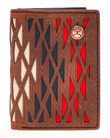 HOOEY  "CHAPAWEE" TRIFOLD HOOEY WALLET IVORY/RED W/LASER CUT AZTEC PRINT SKU: HTF012-CRRD - Southern Girls Boutique