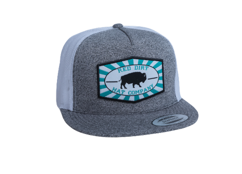 Red Dirt Hat TURQUOISE BEACHNUT Grey White Mesh Trucker Patch Cap RDHC-213 - Southern Girls Boutique