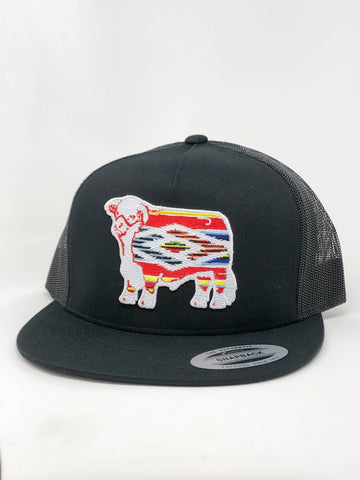 Lazy J Black on Black Mesh Serape Hereford Patch Cap (4") - Southern Girls Boutique