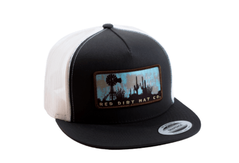 Red Dirt Hat CACTUS WINDMILL Grey White Mesh Trucker Patch Cap RDHC-236 - Southern Girls Boutique