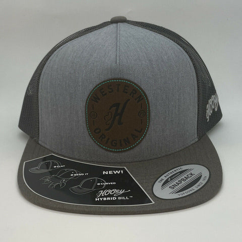 Hooey Western Leather Patch Hat Snapback Trucker Grey With Mesh 2114T-GYCH - Southern Girls Boutique