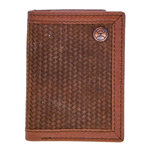 HOOEY  "HOOEY CLASSIC ROUGHOUT" TRIFOLD WALLET BROWN LEATHER BASKETWEAVE EMBOSSED ROUGHOUT SKU: HTR002-BR - Southern Girls Boutique