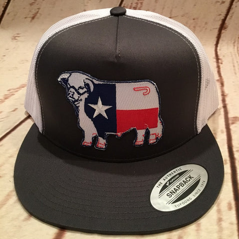 Lazy J Grey and White Texas Flag Hereford Patch Cap Mesh Trucker - Southern Girls Boutique