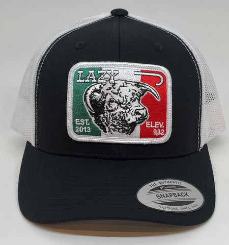 Lazy J Ranch Wear Black & White 3.5" Mexico Bull Patch Cap - Southern Girls Boutique