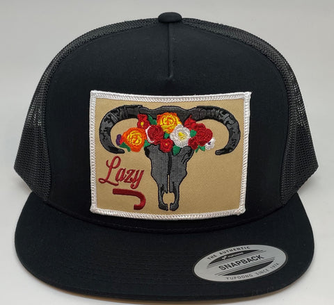 Lazy J Ranch Wear Black & Black 4" Skull & Flowers  Trucker Cap - Southern Girls Boutique