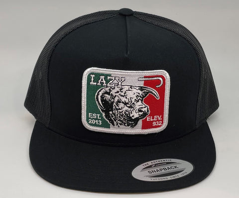 Lazy J Ranch Wear Black & Black 4" Mexico Bull Patch Trucker Style Patch Hat - Southern Girls Boutique
