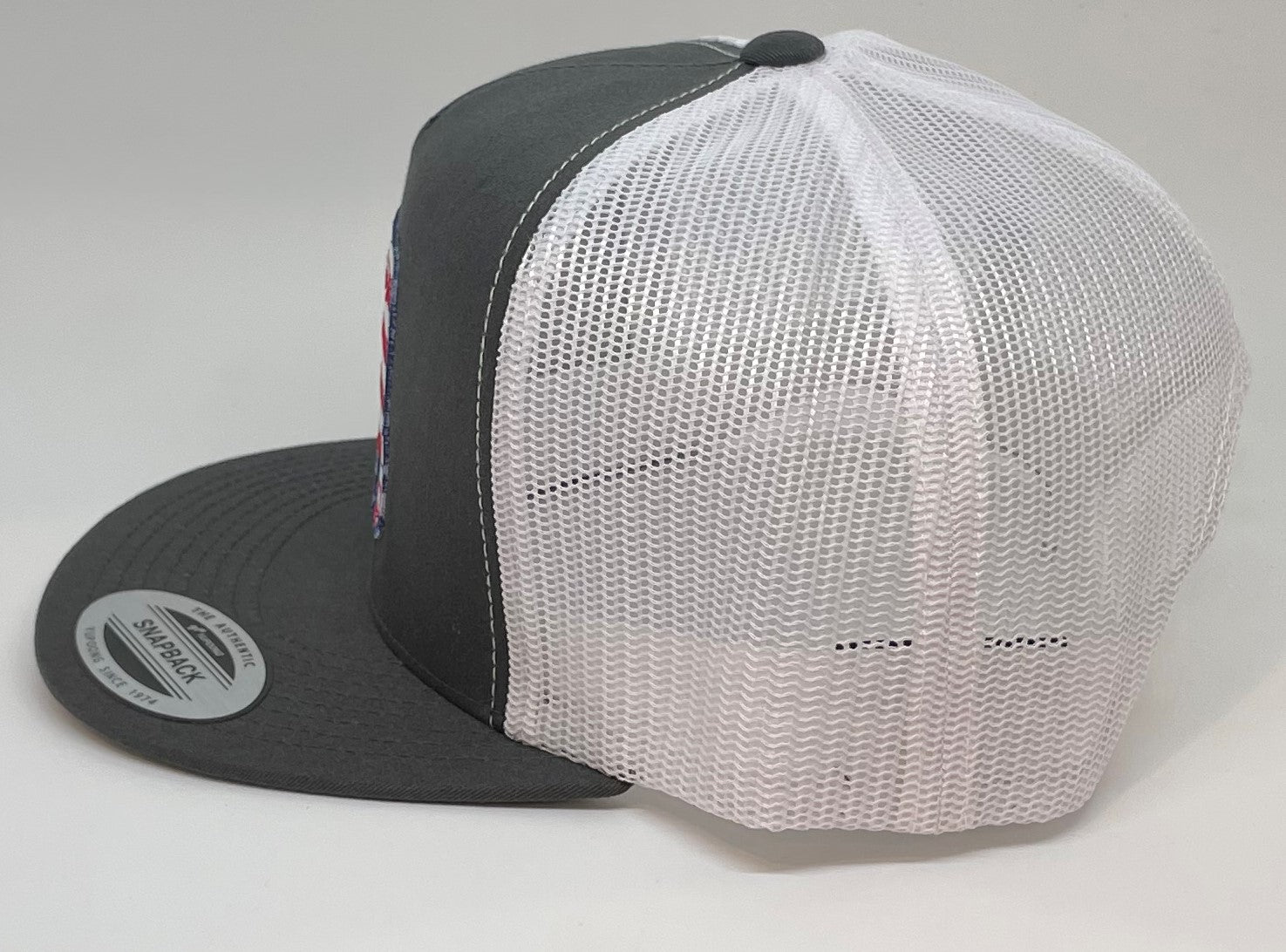 Lazy J | Patch Grey Boutique and American Girls Flag Trucker Mesh Hereford Southern White Cap