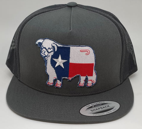 Lazy J Gray on Gray Texas Flag Hereford Patch Cap (4") - Southern Girls Boutique