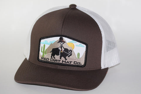 Red Dirt Hat Co “Jango Rides Again” Brown / White Snap Back Trucker Hat - Southern Girls Boutique