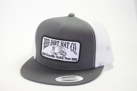 Red Dirt Hat Co “Armadillo Racing Team” Charcoal / White  Snap Back Hunting Hat - Southern Girls Boutique