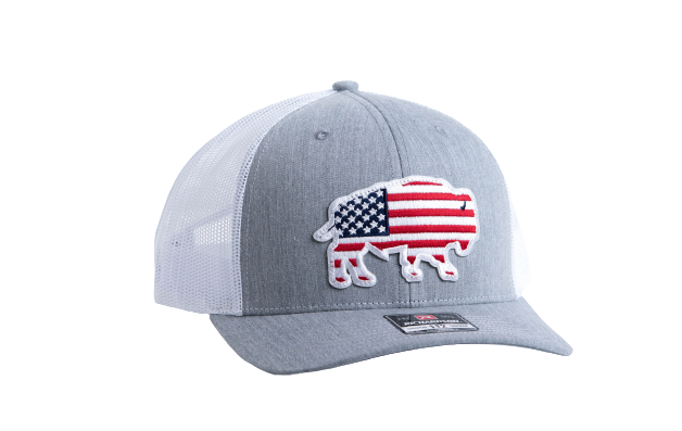 Red Dirt Hat USA Buffalo Grey White Mesh Trucker Patch Cap RDHC 1