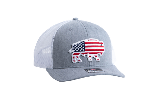 Red Dirt Hat USA Buffalo Grey White Mesh Trucker Patch Cap RDHC- 1 - Southern Girls Boutique