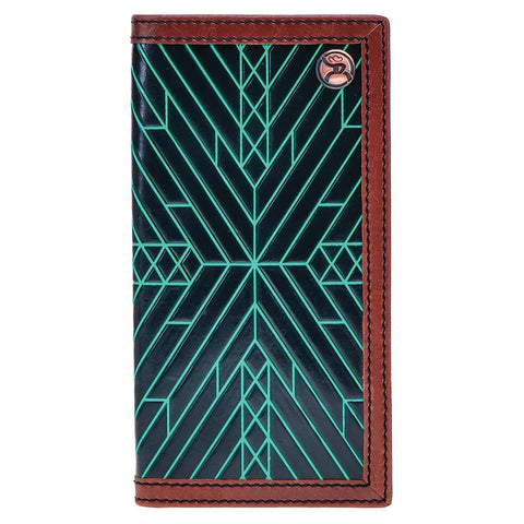 Hooey "NEON MOON" RODEO ROUGHY WALLET BLACK/ BROWN W/ TURQUOISE AZTEC RW002-BKBR - Southern Girls Boutique
