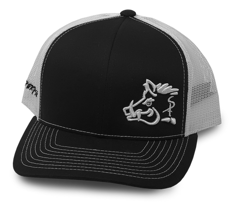 Black/White  Mesh Snap Back Trucker hat Pig Logo - Southern Girls Boutique
