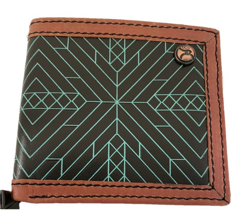 HOOEY "NEON MOON" ROUGHY bifold Wallet BLACK/BROWN W/TURQUOISE AZTEC RBF002-BKBR - Southern Girls Boutique