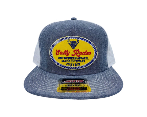 Salty Rodeo Farm Hand Denim/White Mesh Snapback Trucker Hat - Southern Girls Boutique