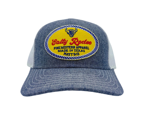 Salty Rodeo Low Crown Farm Hand Denim/White Mesh Snapback Trucker Hat - Southern Girls Boutique