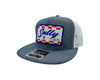 Salty Rodeo Feed & Tack Denim/White Mesh Snapback Trucker Hat - Southern Girls Boutique